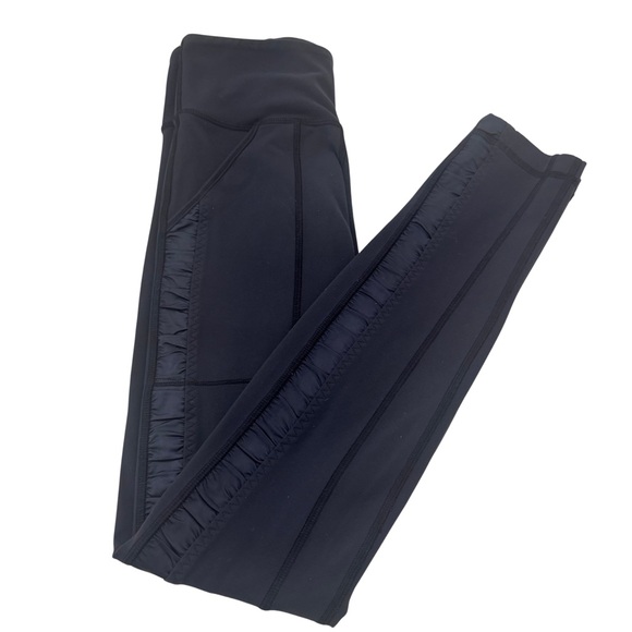lululemon athletica Pants - Lululemon Navy Blue Rouched Satin Stripe Leggings Ankle Length Leggings Size 4